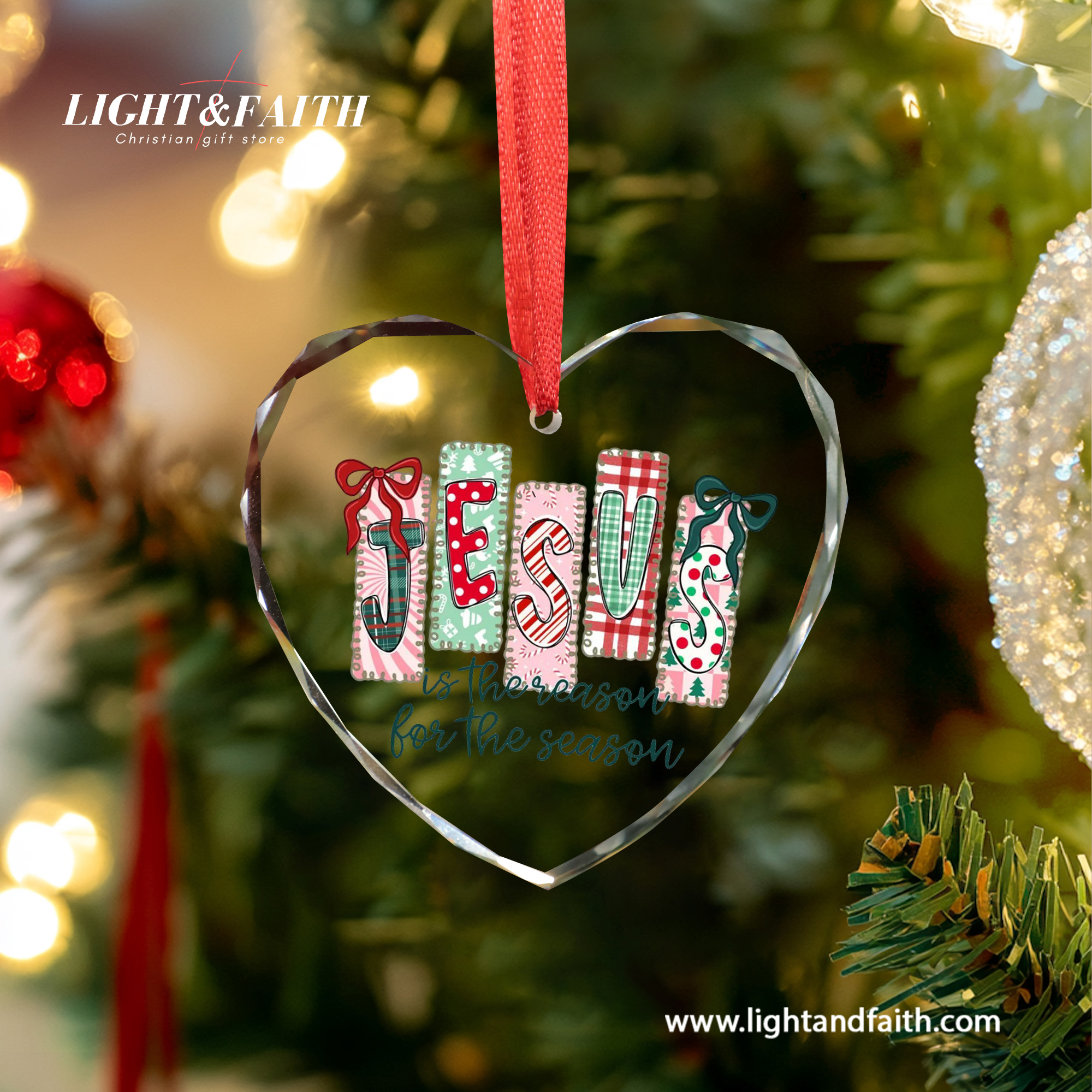 Jesus Is the Reason for the Season Heart Ornament, Christian Christmas Decoration, Faith Gift for Her, Religious Glass Ornament, Holiday Tree Decor DCLAF62